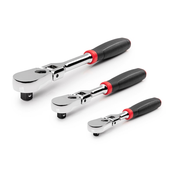 1/4, 3/8, 1/2 Inch Drive Flex Head Comfort Grip Ratchet Set, 3-Piece (6, 8, 10-1/2 in.)